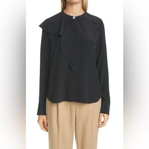 NWT $325 Vince Asymmetrical Flutter Long Sleeve Silk Blouse